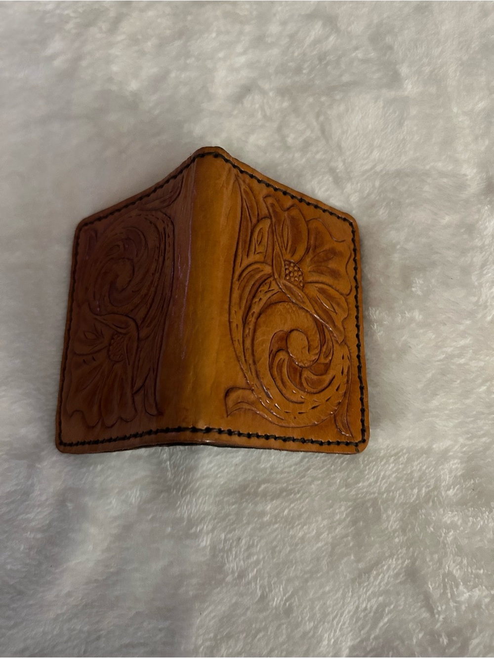 Hand-Tooled Leather Bifold Wallet - Tan